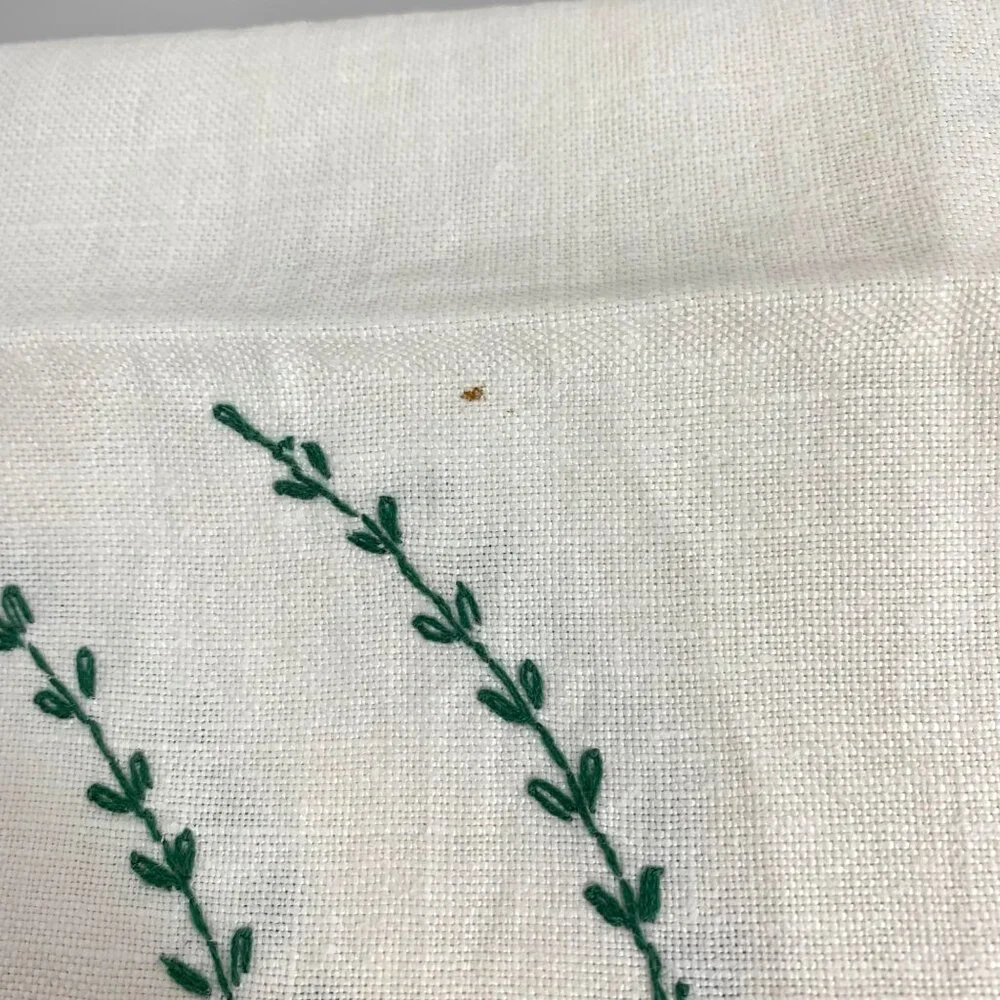 Vintage Cottagecore Hand-Embroidered Floral Rectangular Table Runner Linen